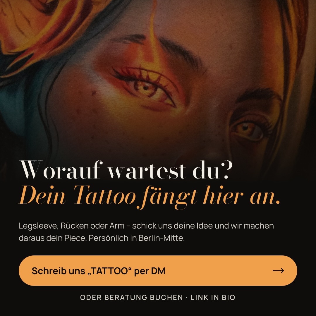 Platz 2 in „Best Large“ beim urbanartfestmalaga 🏆 Stell dir vor, das ist dein Bein.
Schreib uns per DM und wir planen dein Projekt gemeinsam in Berlin Mitte.
#legsleeve #tattooberlin #realistictattoo #colortattoo #berlintattoo